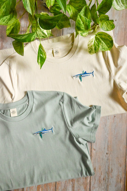 Blue Shark Embroidered Organic Cotton T-shirt