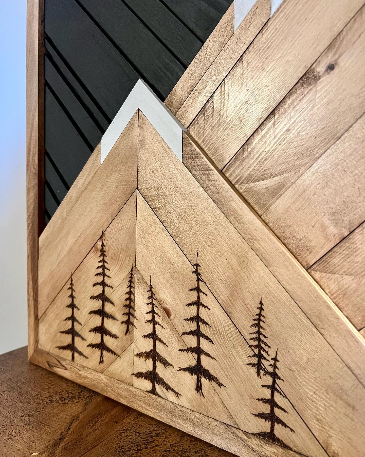Portrait Mountains, Tree's & Stars Wood Wall Art