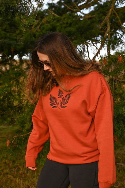 Fern Embroidered Burnt Orange Organic Cotton Sweatshirt