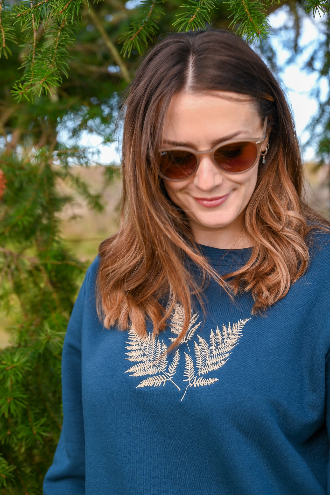 WWC Fern Embroidered Peacock Blue Sweatshirt