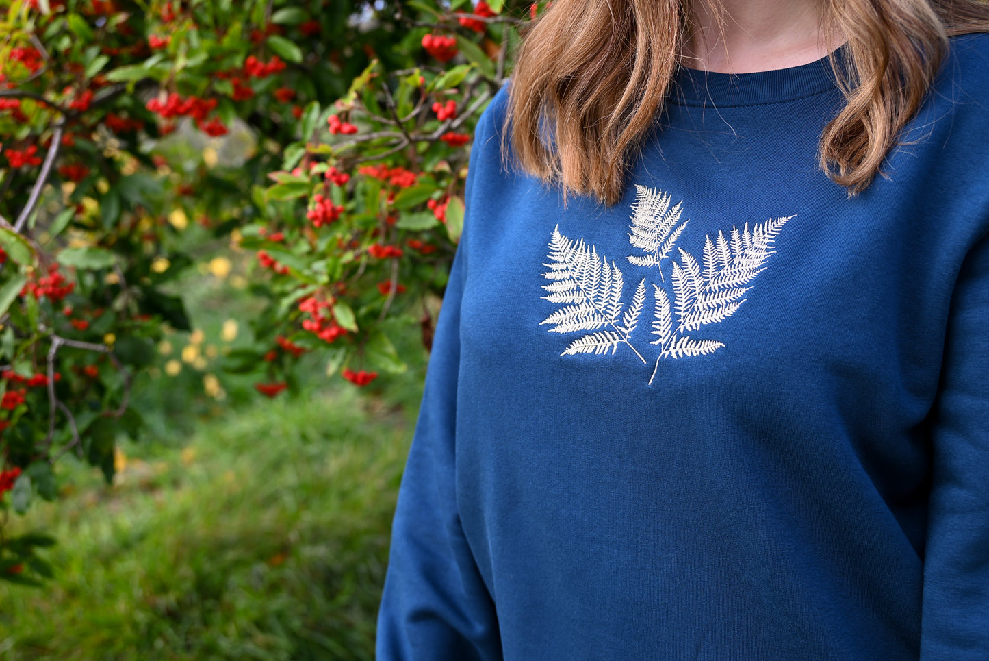 WWC Fern Embroidered Peacock Blue Sweatshirt