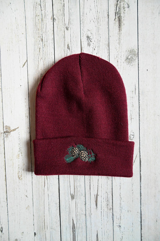 Pinecone Embroidered Beanie Hat