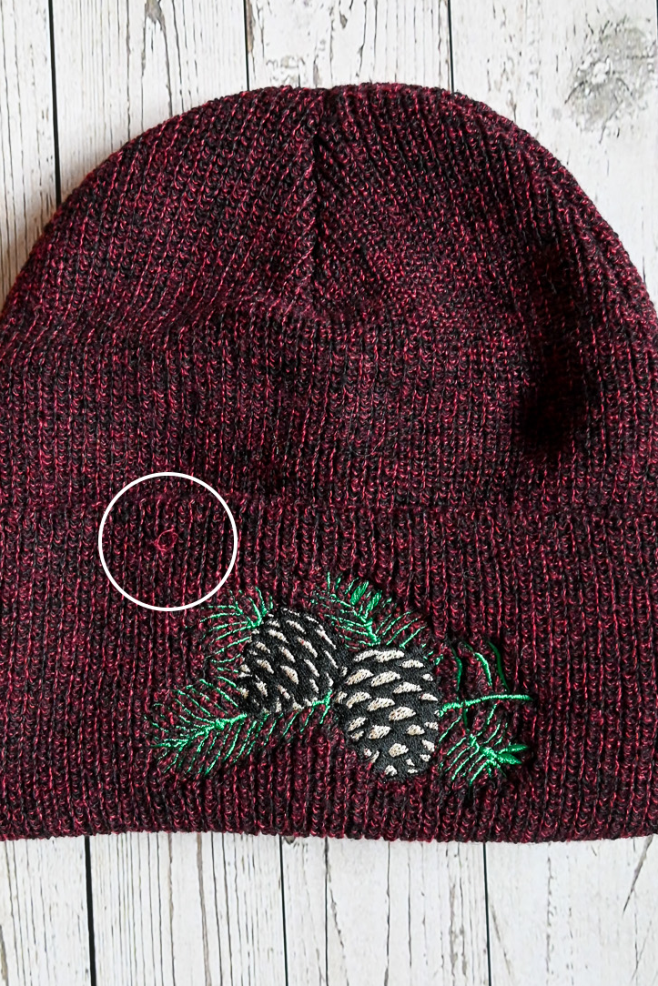 Pinecones Burgundy/Black Embroidered Beanie Hat