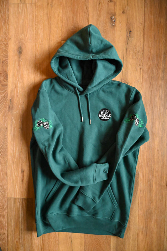SIZE M UK 12-14 Pinecones Embroidered Organic Cotton Hoodie