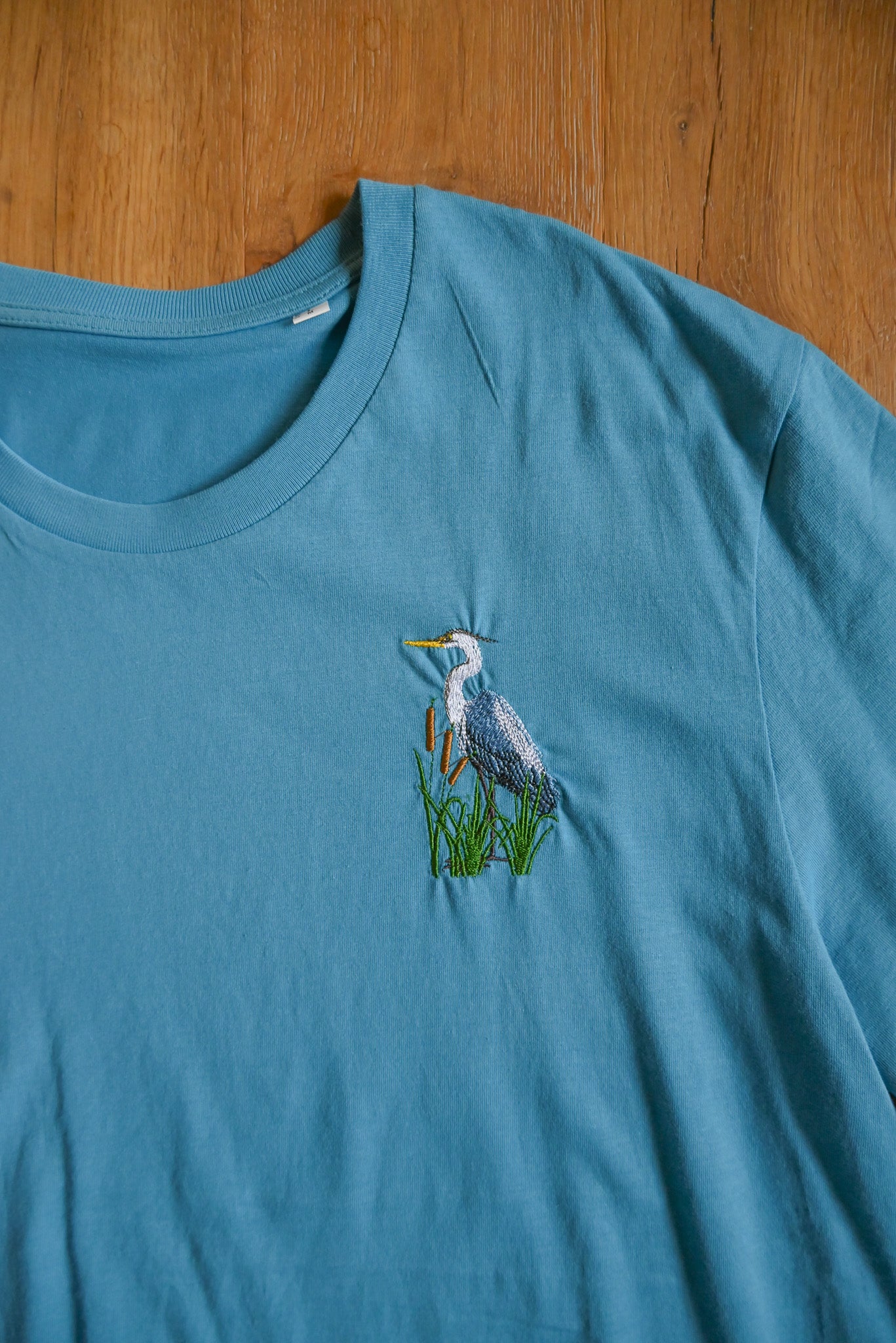 SIZE L UK 14-16 Heron Embroidered Organic Cotton T-shirt