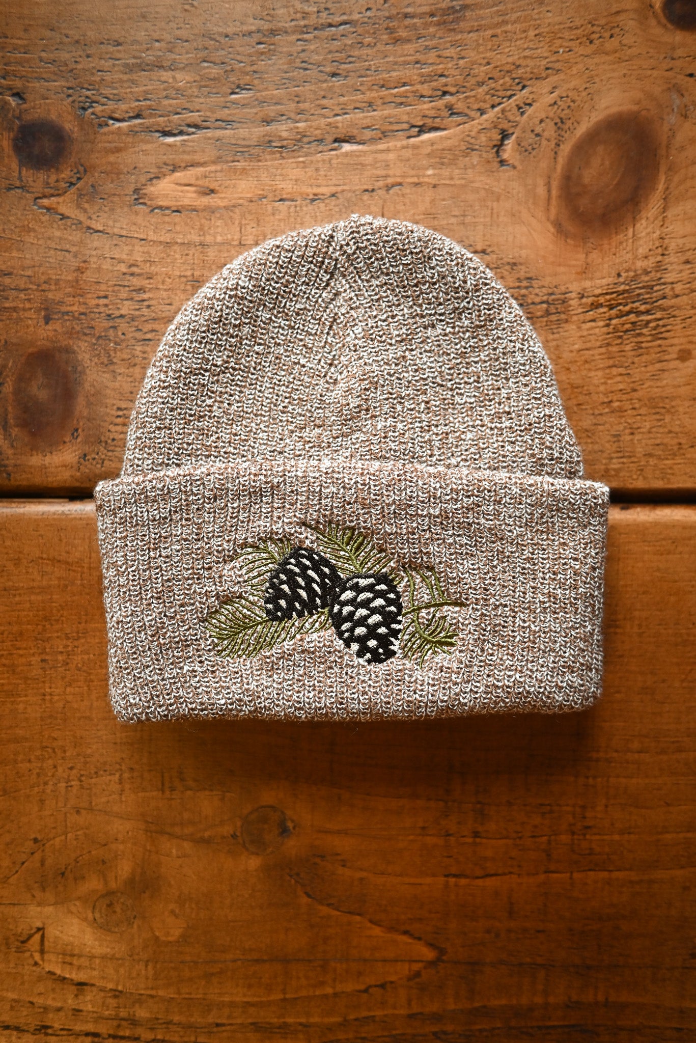 WWC Pinecone Embroidered Oatmeal Heritage Beanie Hat