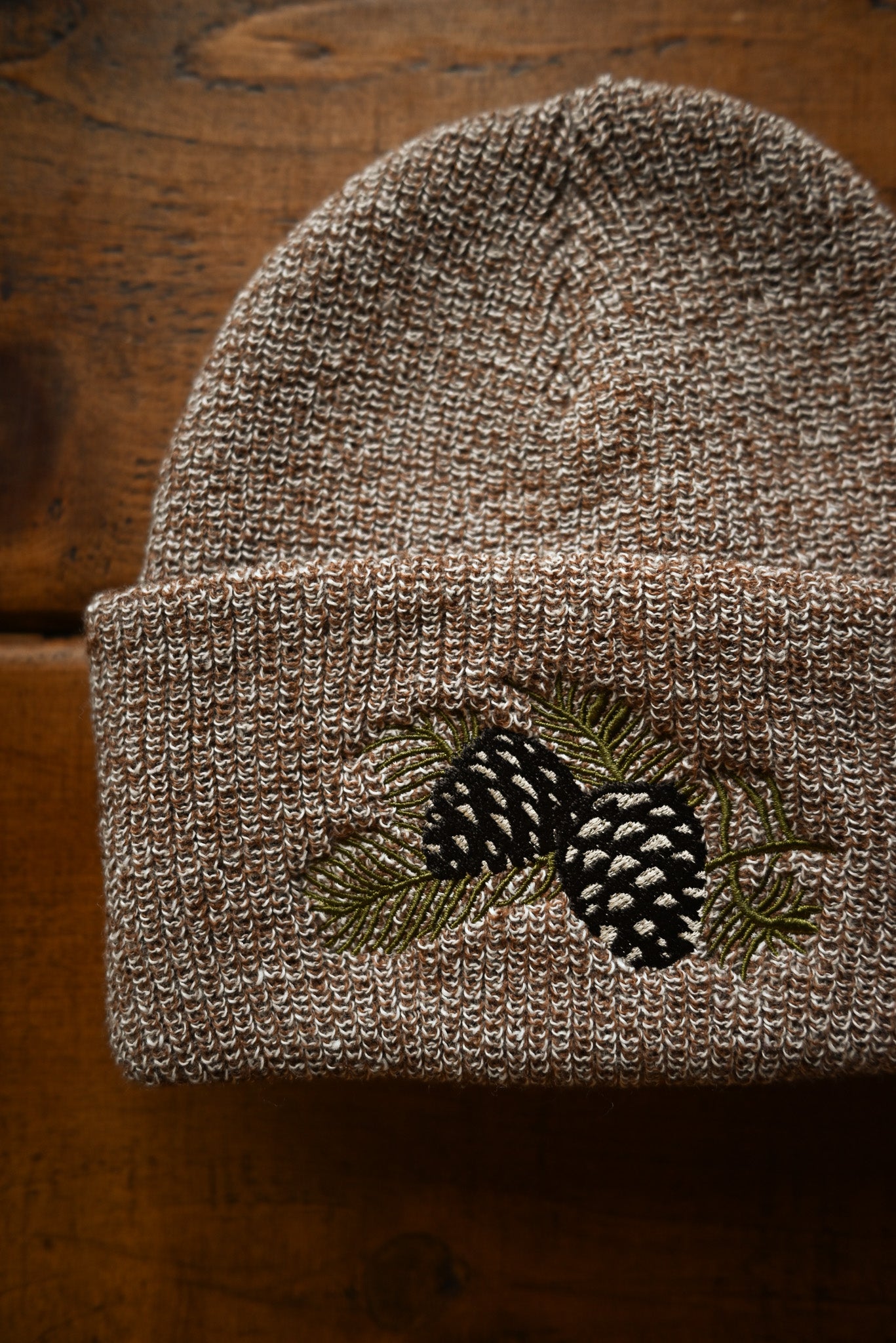 WWC Pinecone Embroidered Oatmeal Heritage Beanie Hat