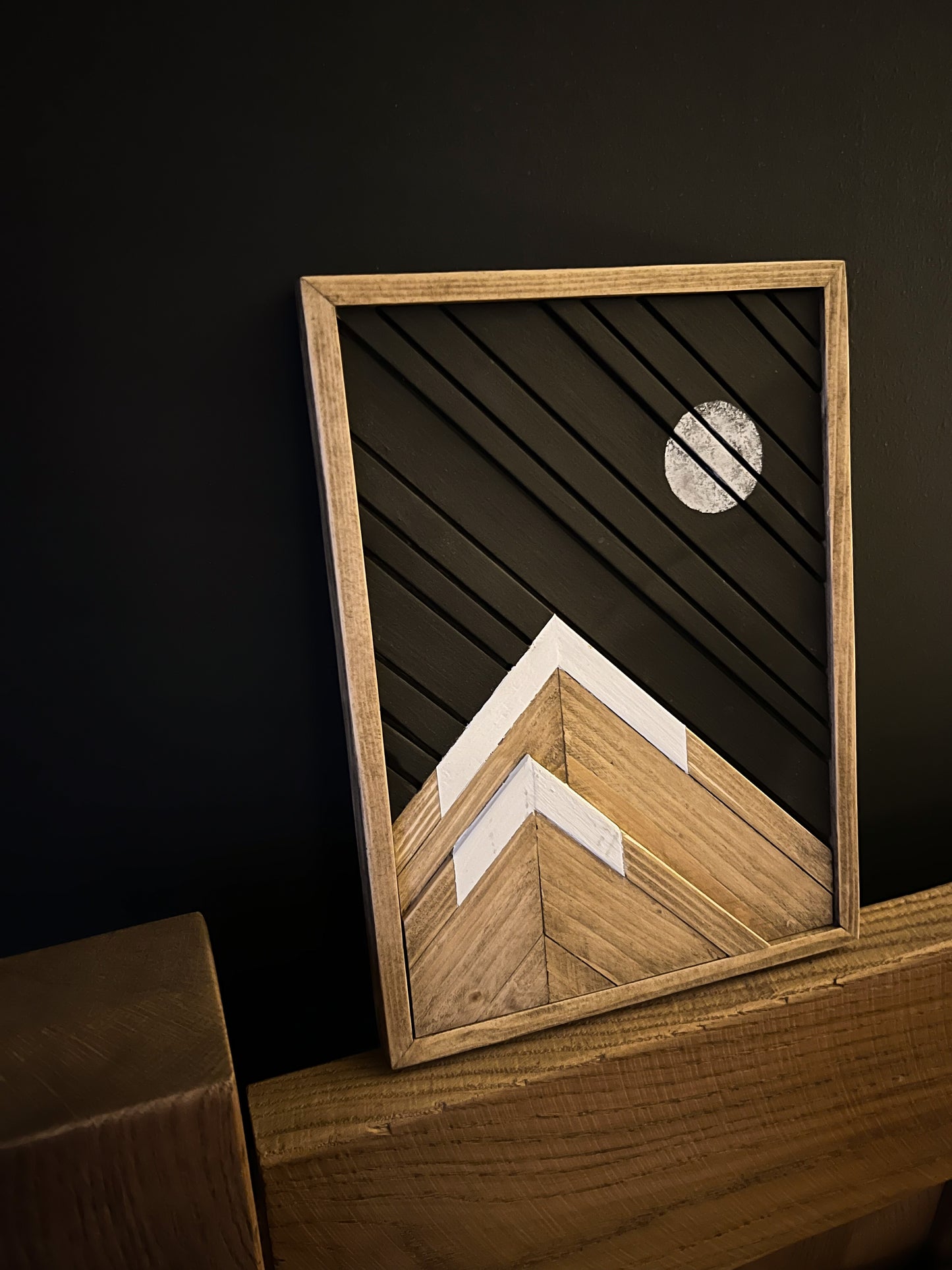 Portrait Small Mountains and Moon Wood Wall Art