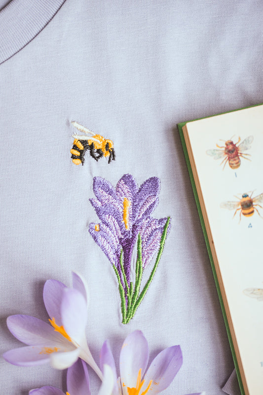 WWC Crocus and Honeybee Embroidered T-shirt