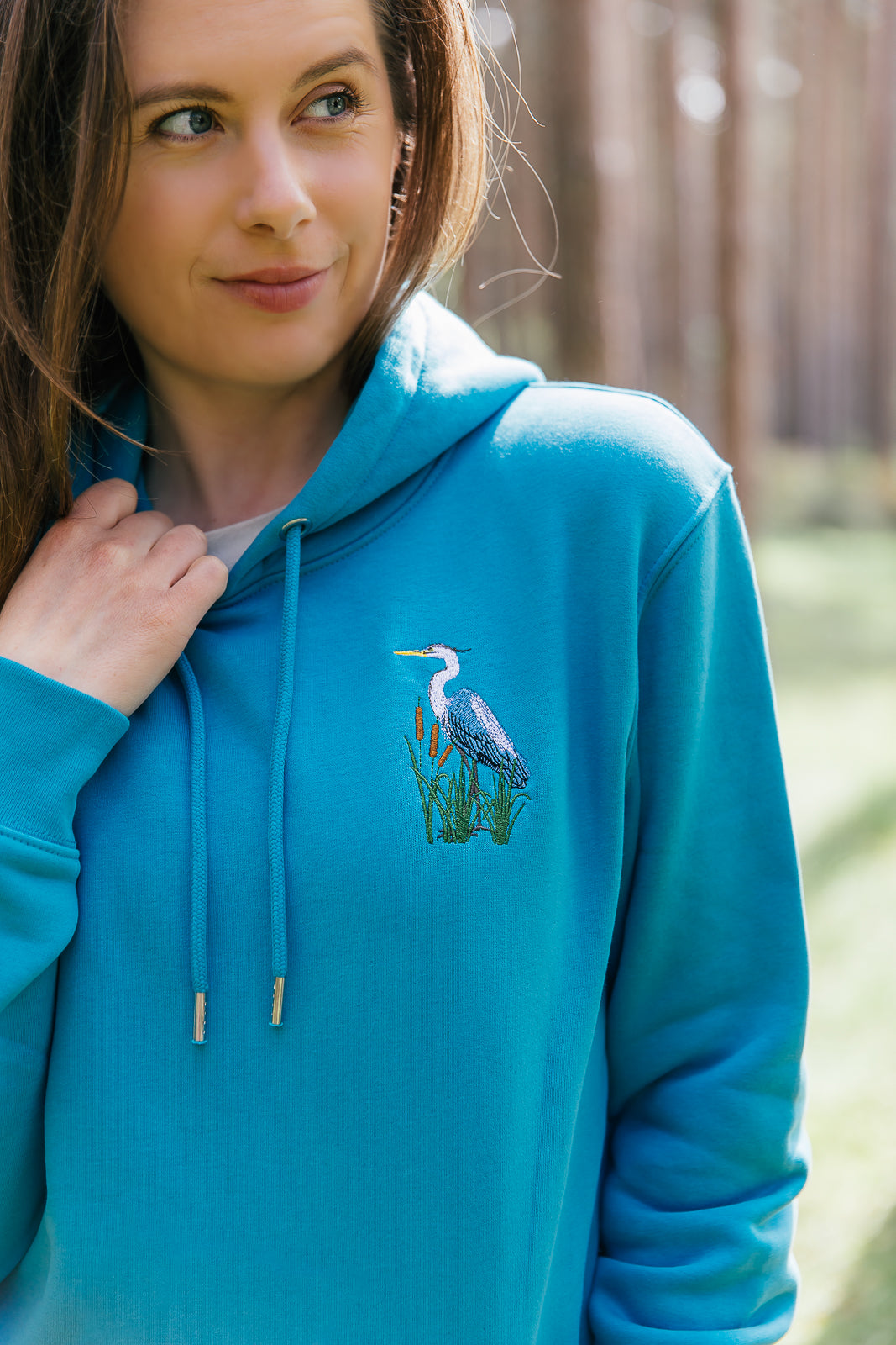 Heron Embroidered Organic Hooded top