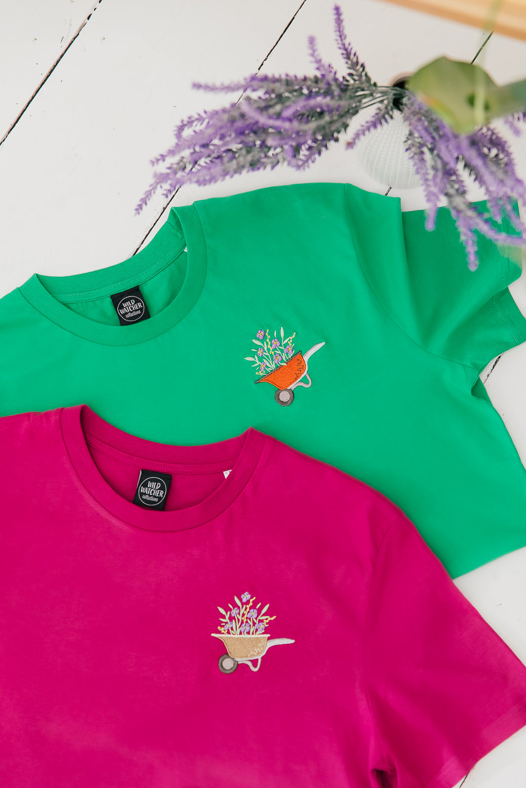 Orchid Wheelbarrow Embroidered T-shirt