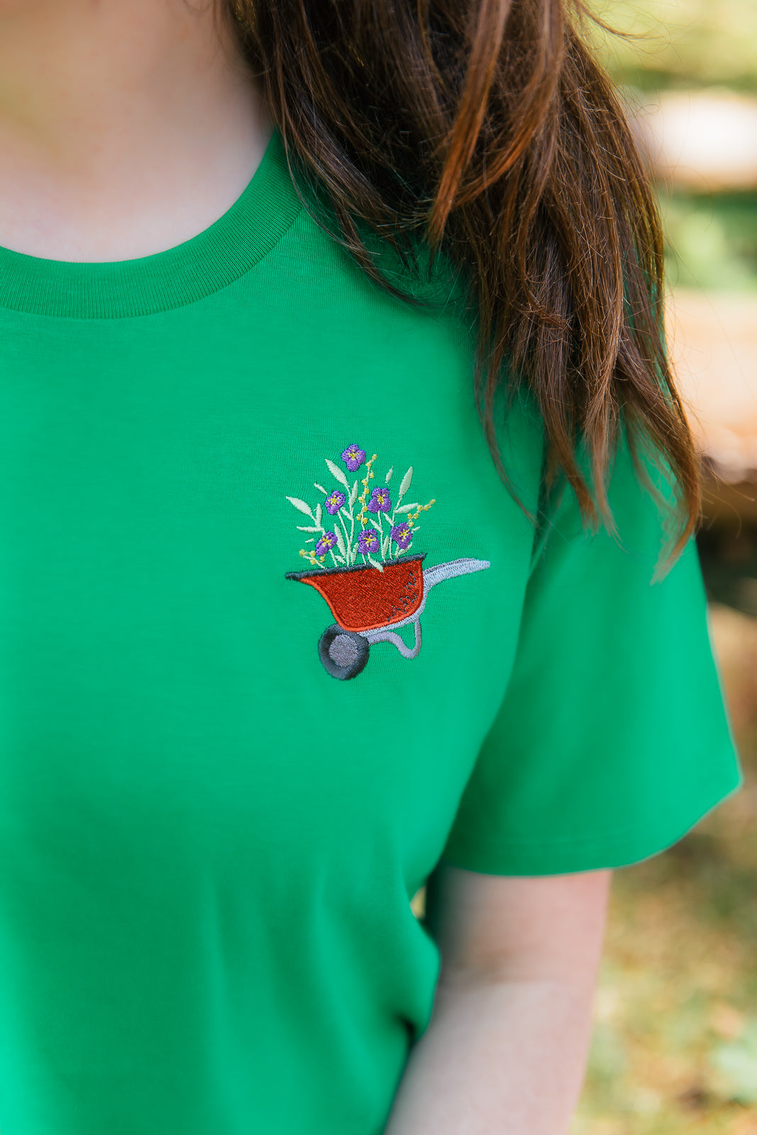 Green Embroidered Wheelbarrow T-shirt