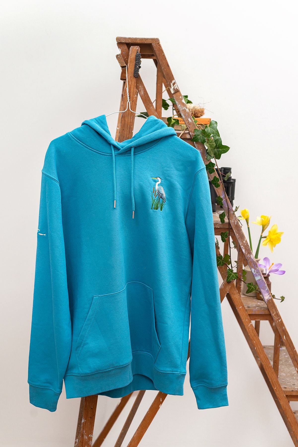 Heron Embroidered Organic Hooded top