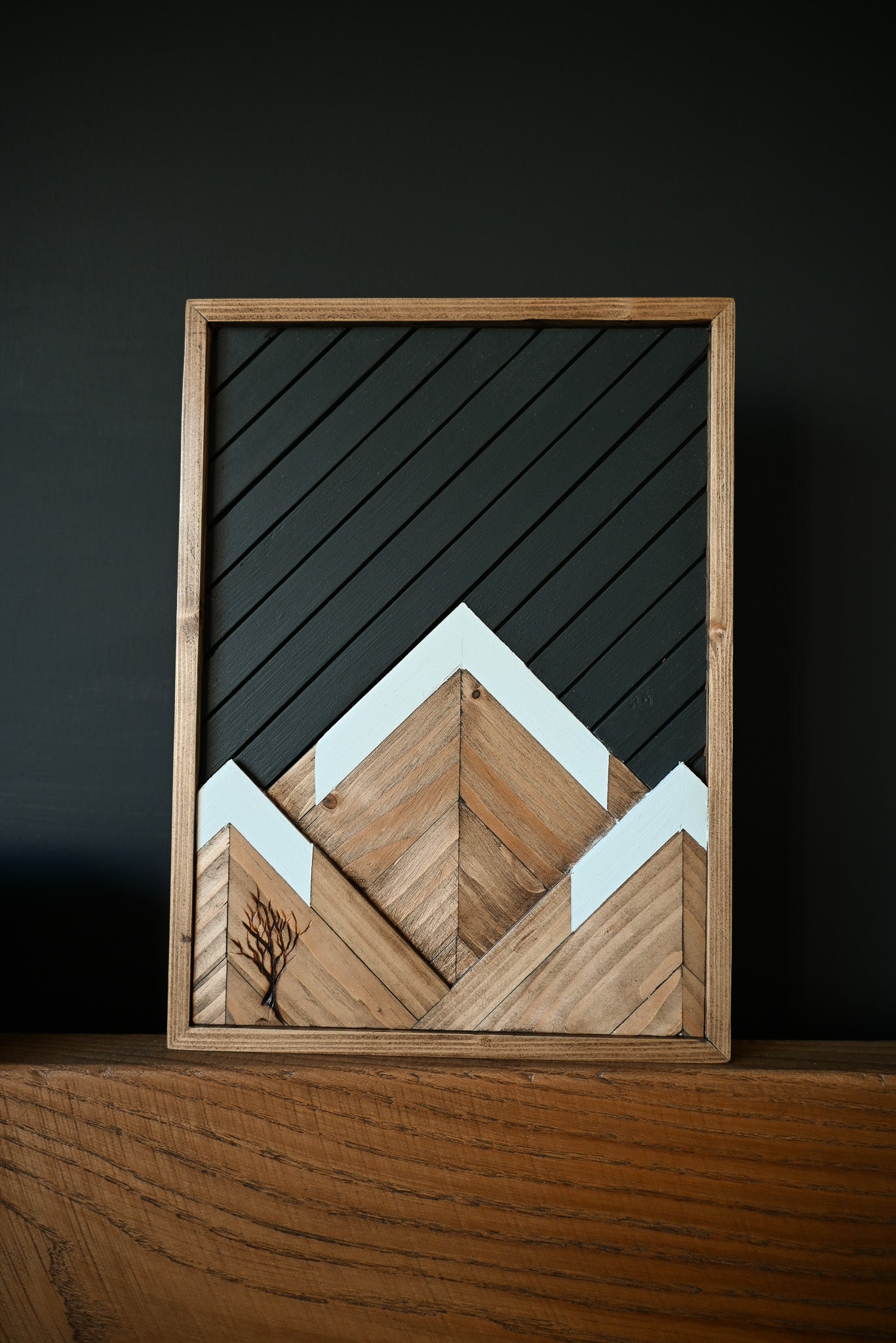 Portrait Small Mountains and Tree's Wood Wall Art
