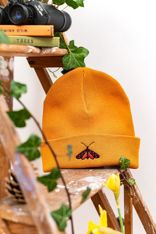 Burnet Moth Embroidered Recycled Organic Beanie Hat